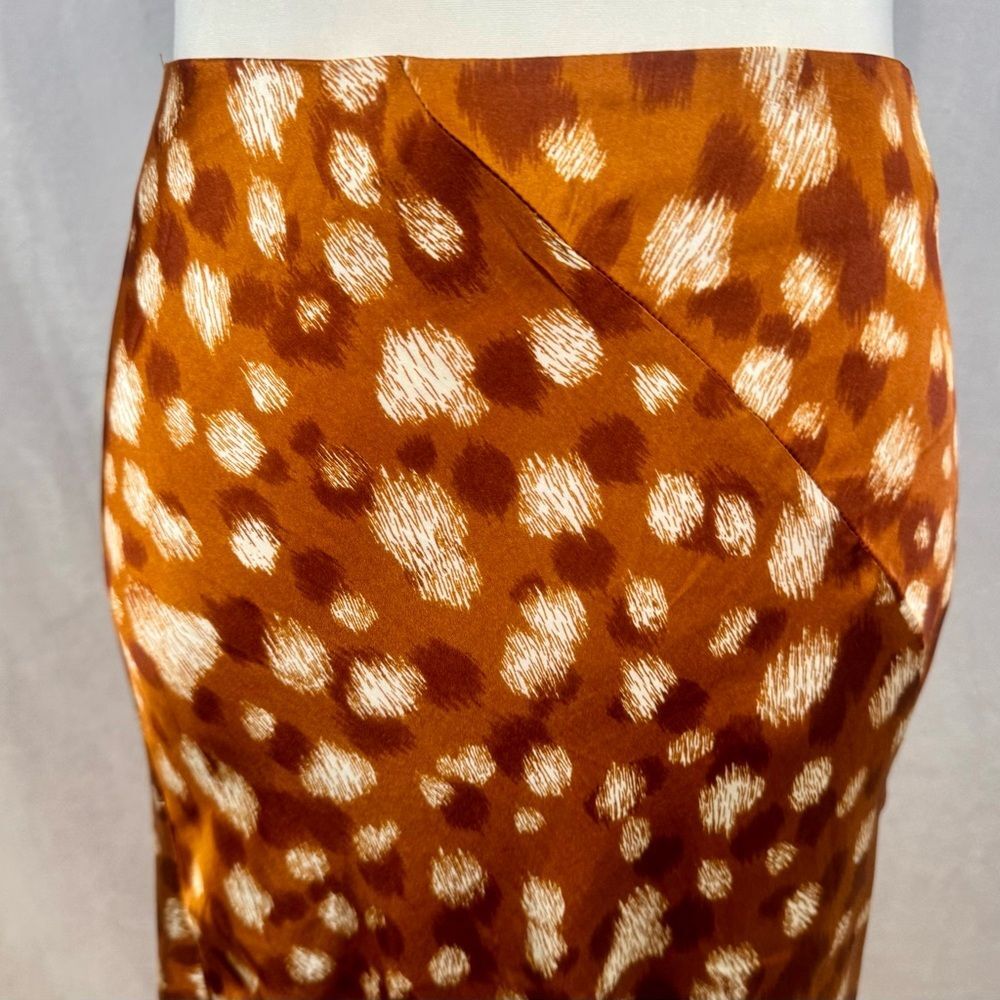 Bardot Mayah spliced rust and white scratch print satin midi slip skirt size 6 - Picture 3 of 7